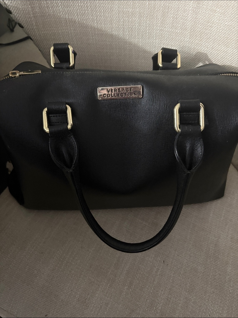 Versace Collection Black Satchel with Gold Hardware